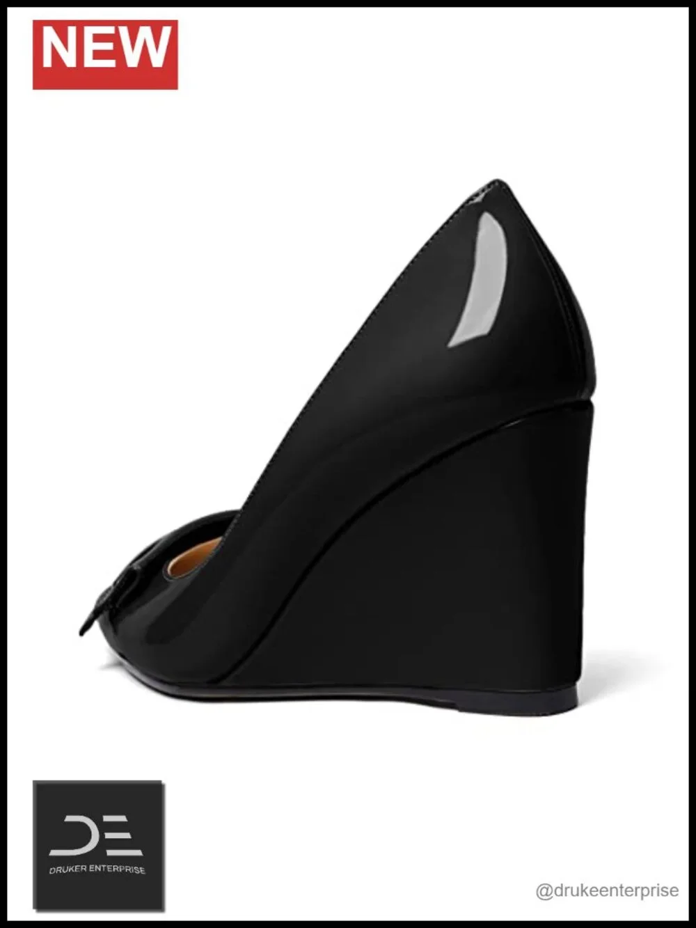 Women's Wedge Heels Pumps Pointed Toe Bow Slip On 3.5 Inch High Heel Dress